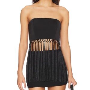 House of Harlow 1960 Black Strapless Fringe strapless top